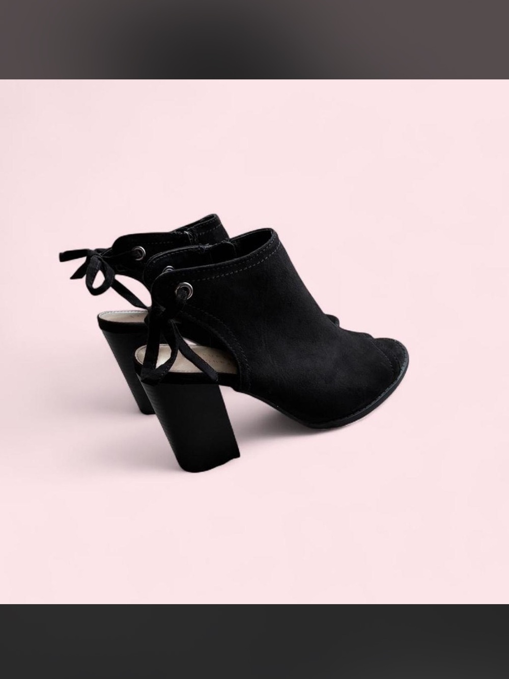 Black Suede Ankle Boots With Tie Detail